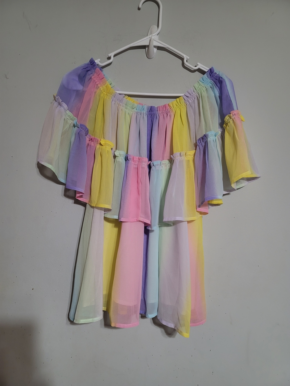 Entro Pastel Rainbow Sheer Tiered Blouse Top Size S Fairycore Y2K NWT